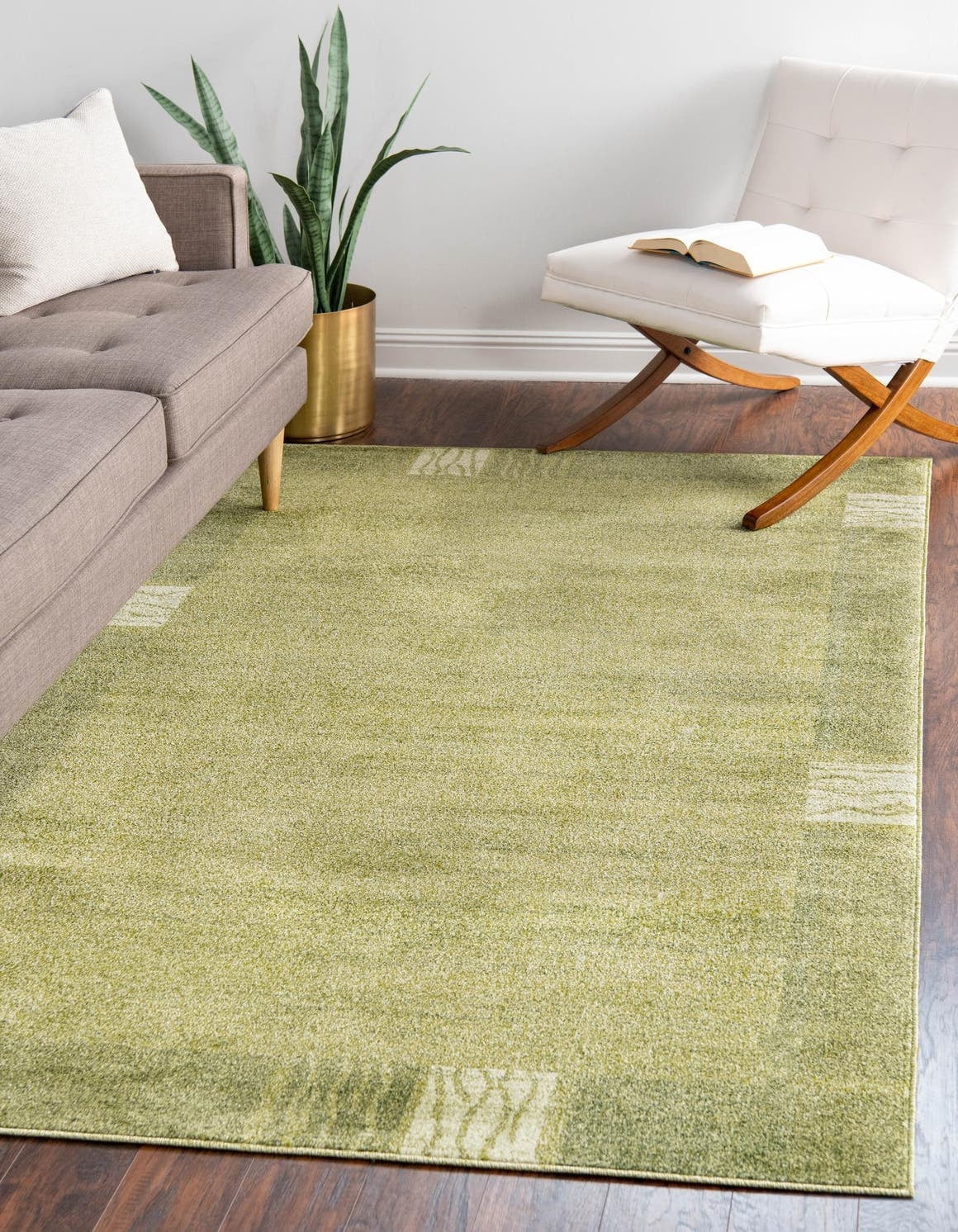 Light Green Abstract Synthetic 4' x 6' Rectangular Area Rug