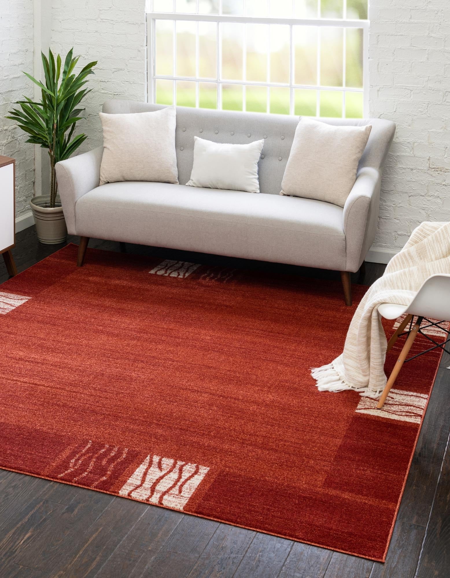 Terracotta Red Tufted Square Synthetic Area Rug, 8' x 8'