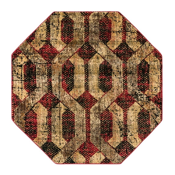 Unique Loom Saturn Collection Area Rug - Astra (5' 3" Octagon Burgundy/Beige)