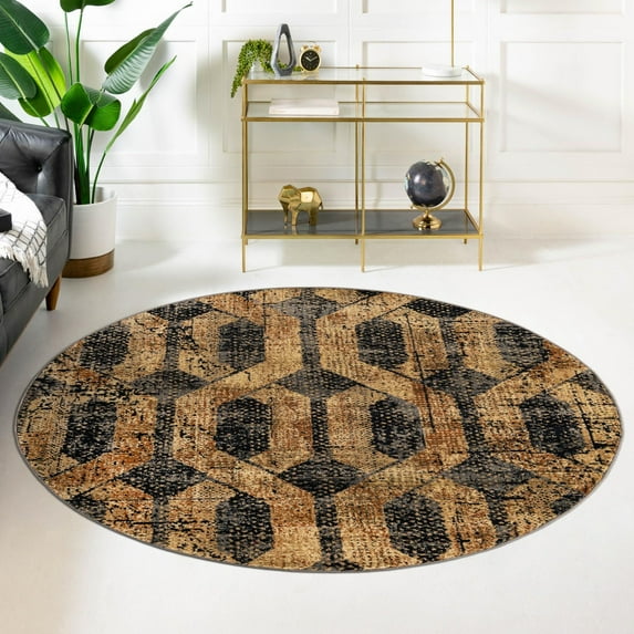 Unique Loom Saturn Collection Area Rug - Astra (7' 10" Round Black Gray/Light Brown)
