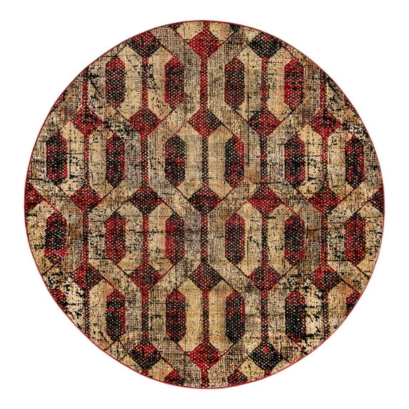 Unique Loom Saturn Collection Area Rug - Astra (7' 10" Round Burgundy/Beige)