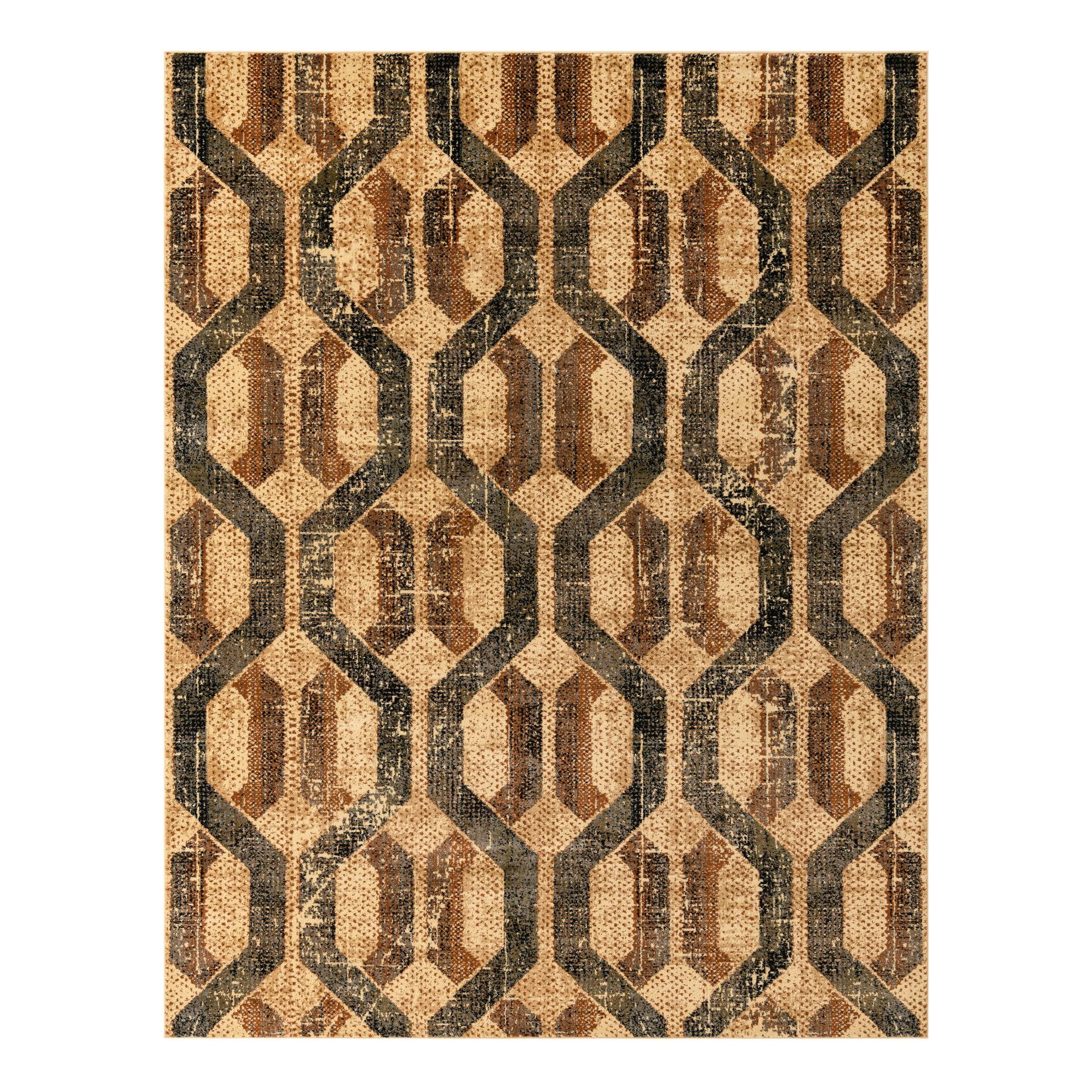 Beige Cream Geometric 8' x 10' Synthetic Braided Area Rug