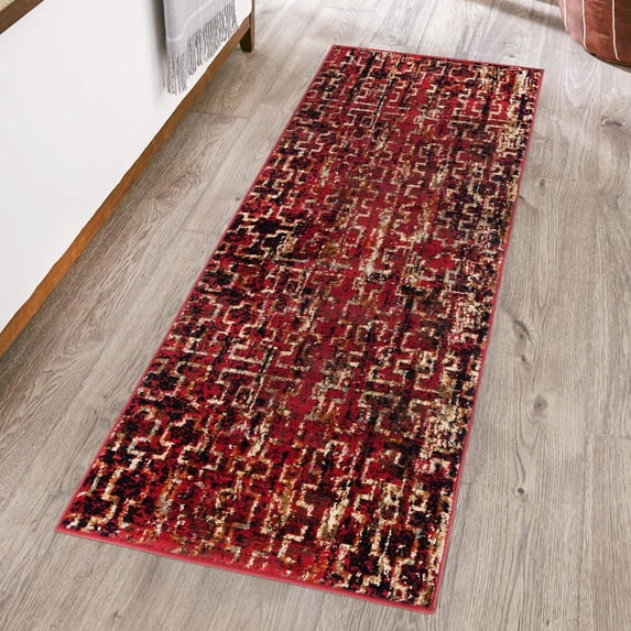 Unique Loom Saturn Collection Area Rug - Aura (2' 2" x 5' Runner Burgundy/Cream)