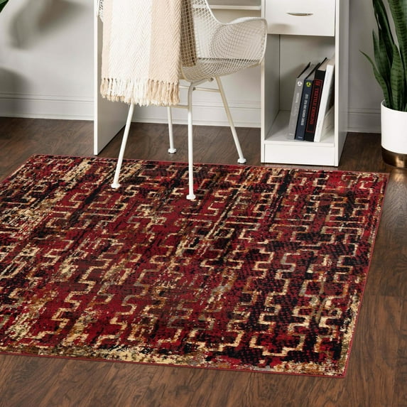 Unique Loom Saturn Collection Area Rug - Aura (5' 3" Square Burgundy/Cream)