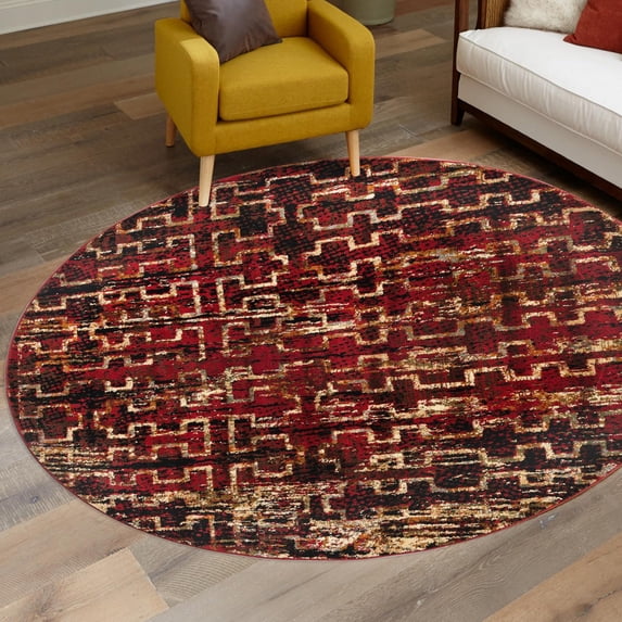 Unique Loom Saturn Collection Area Rug - Aura (7' Round Burgundy/Cream)