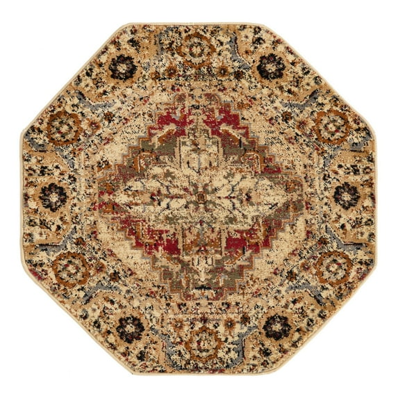 Unique Loom Saturn Collection Area Rug - Evo (3' 3" Octagon Burgundy Beige/Cream)