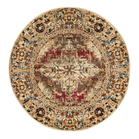 Unique Loom Saturn Collection Area Rug - Evo (3' 3" Round Burgundy Beige/Cream)