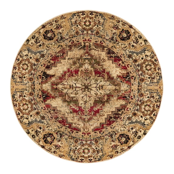 Unique Loom Saturn Collection Area Rug - Evo (5' 3" Round Burgundy Beige/Cream)