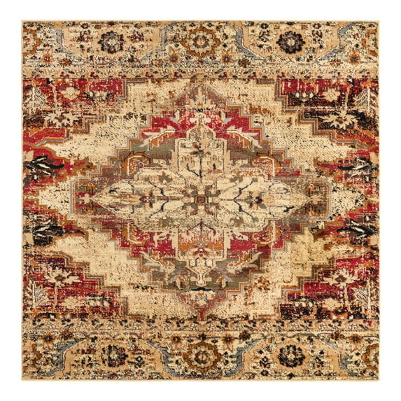 Unique Loom Saturn Collection Area Rug - Evo (5' 3" Square Burgundy Beige/Cream)