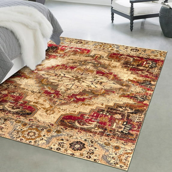 Unique Loom Saturn Collection Area Rug - Evo (6' x 9' Rectangle Burgundy Beige/Cream)