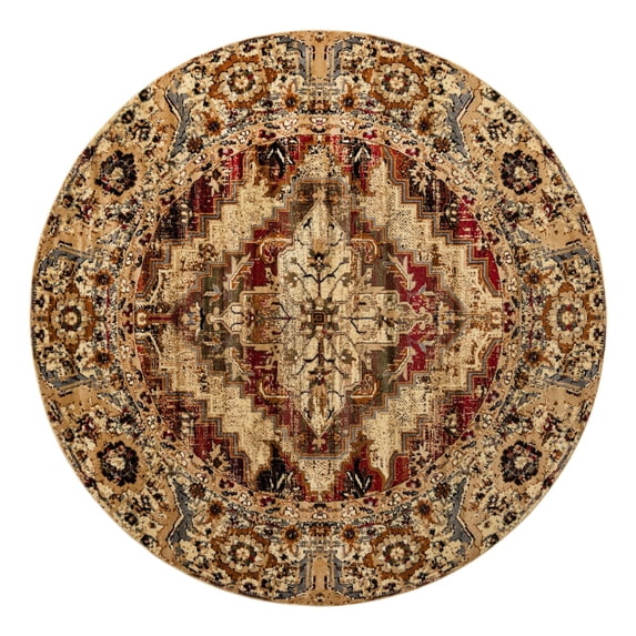 Unique Loom Saturn Collection Area Rug - Evo (7' 10" Round Burgundy Beige/Cream)
