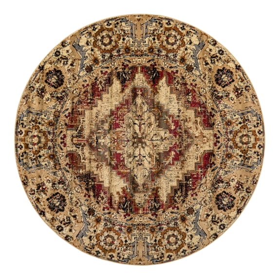 Unique Loom Saturn Collection Area Rug - Evo (7' Round Burgundy Beige/Cream)