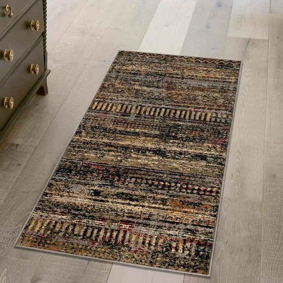 Unique Loom Saturn Collection Area Rug - Relay (2' 2" x 12' Runner Blue/Black)
