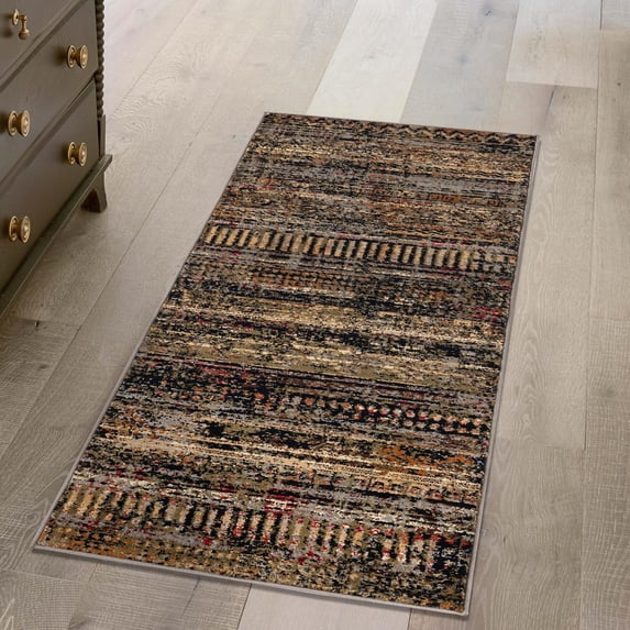 Unique Loom Saturn Collection Area Rug - Relay (2' 2" x 9' Runner Blue/Black)