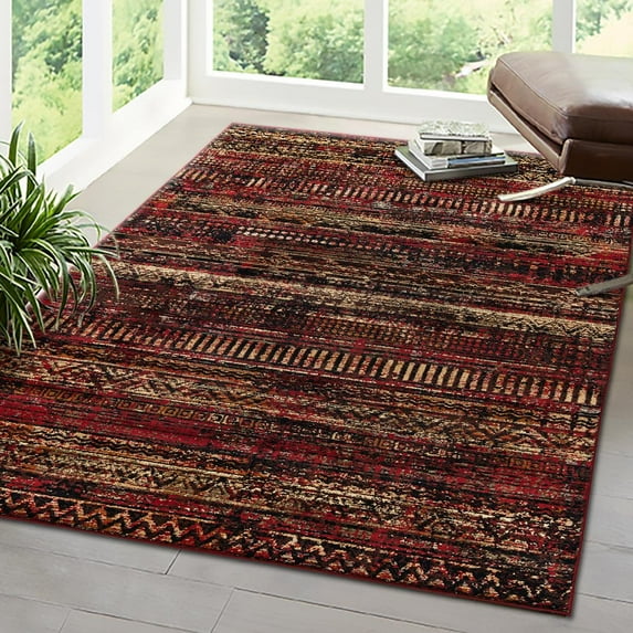 Unique Loom Saturn Collection Area Rug - Relay (6' x 9' Rectangle Burgundy/Cream)