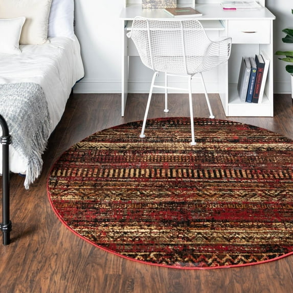 Unique Loom Saturn Collection Area Rug - Relay (7' 10" Round Burgundy/Cream)