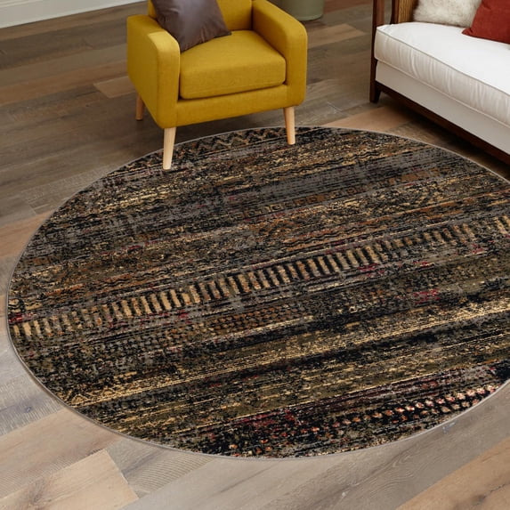 Unique Loom Saturn Collection Area Rug - Relay (7' Round Blue/Black)
