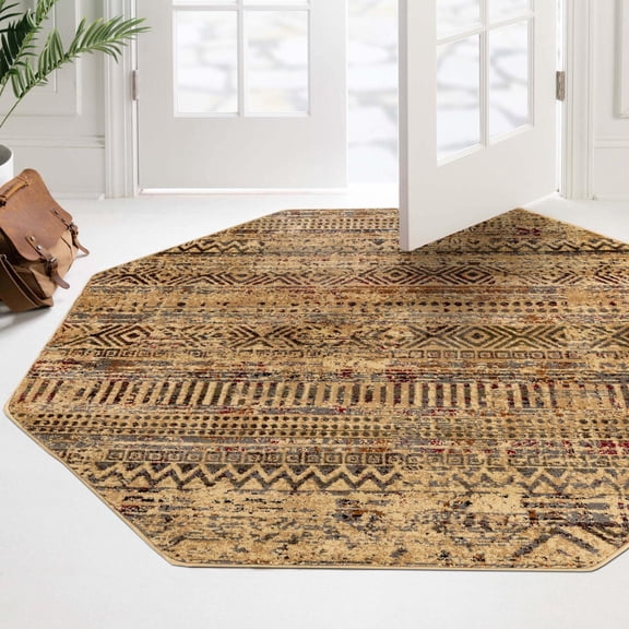 Unique Loom Saturn Collection Area Rug - Relay (8' Octagon Beige/Cream)