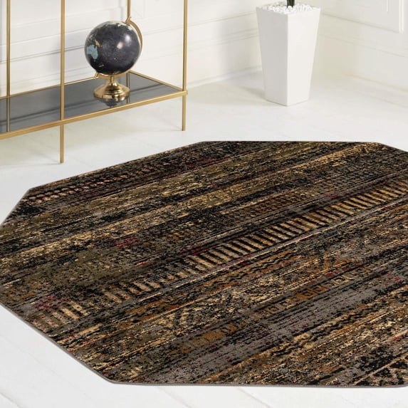 Unique Loom Saturn Collection Area Rug - Relay (8' Octagon Blue/Black)