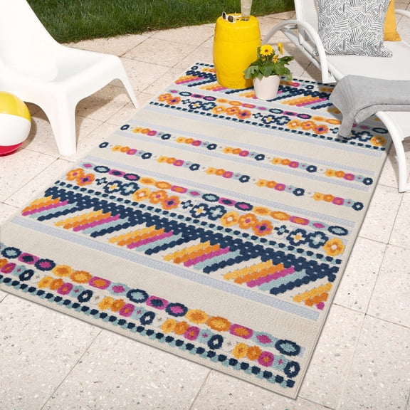 Unique Loom Aruba Outdoor Collection Area Rug - Savaneta (4' x 6' Rectangle Blue/Ivory)