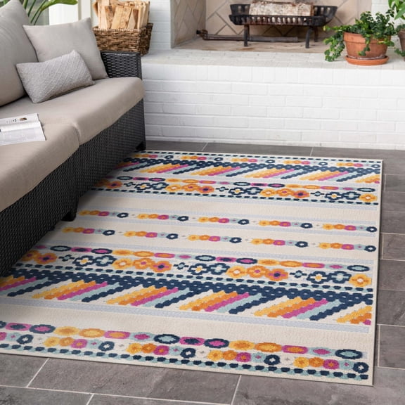 Unique Loom Aruba Outdoor Collection Area Rug - Savaneta (4' x 6' Rectangle Gray/Gold)