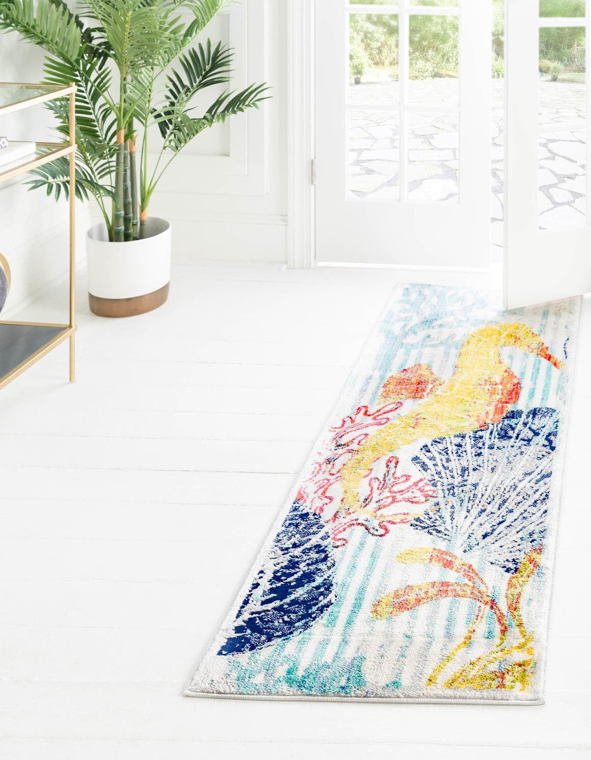 Loop Rag Rug Sea Unique Loom Seahorse Ariel Rug Multi/Ivory 2' x 8' Runner Botanical ...