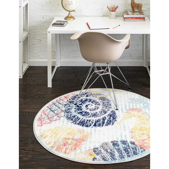 Unique Loom Ariel Collection Area Rug - Seahorse (7' Round Multi/Ivory)
