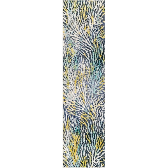 Unique Loom Seaweed Ariel Rug Blue/Ivory 2' x 8' Runner Botanical Beach/Nautical Perfect For Bathroom Hallway Mud Room Laundry Room