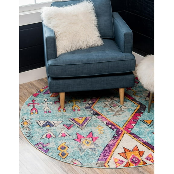 Unique Loom Sedona Collection Area Rug - Adobe (8' Round Turquoise/Black)