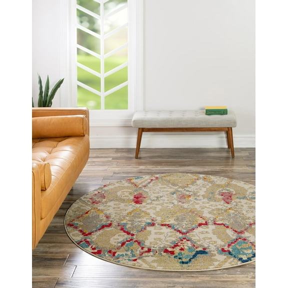 Unique Loom Sedona Collection Area Rug - Canyon (8' Round Beige/Light Blue)