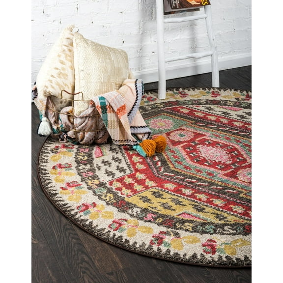 Unique Loom Sedona Collection Area Rug - Carlsbad (6' 1" Round Multi/Beige)