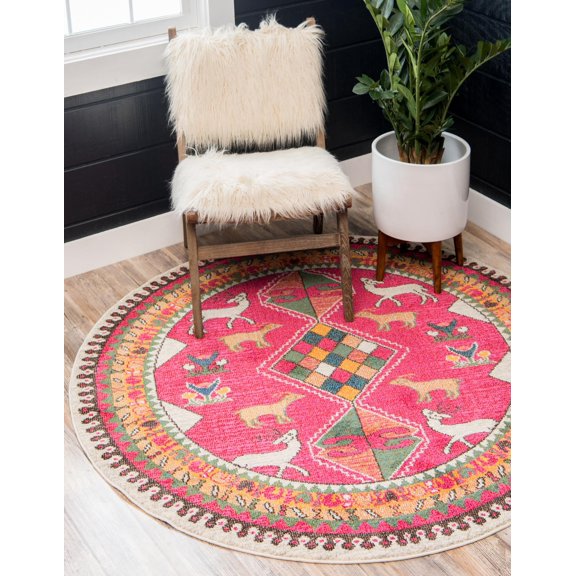 Unique Loom Sedona Collection Area Rug - Cuyahoga (6' 1" Round Pink/Brown)
