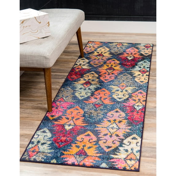 Unique Loom Sedona Collection Area Rug - Desert (2' 2" x 6' 9" Runner Navy Blue/Light Blue)