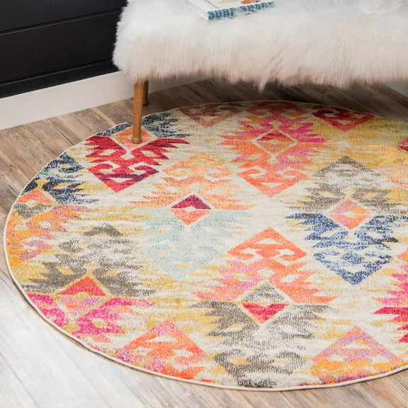 Unique Loom Sedona Collection Area Rug - Desert (3' 3" Round Multi/Black)