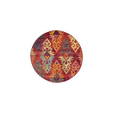 Unique Loom Sedona Collection Area Rug - Desert (3' 3" Round Rust Red/Black)