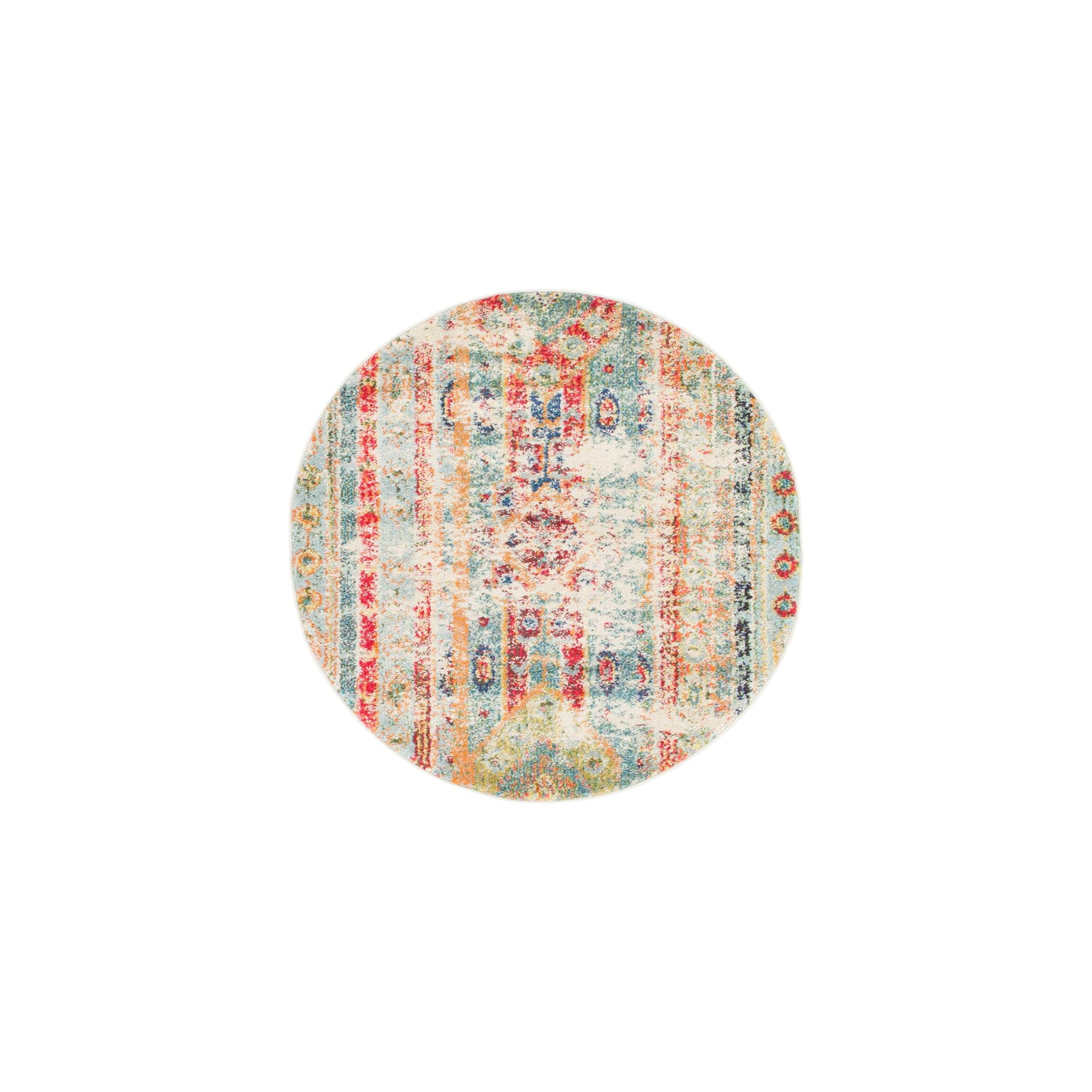 Round Blue Multicolor Synthetic Easy Care Area Rug