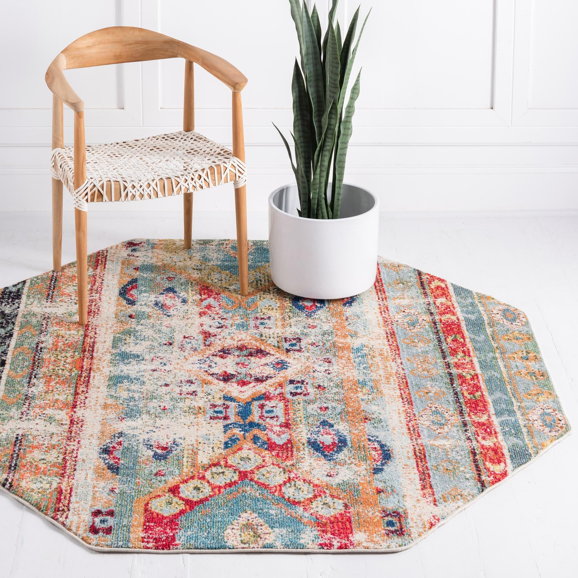 Yellowstone Rugs Unique Loom Sedona Collection Area Rug - Yellowstone (8' Octagon Blue ...