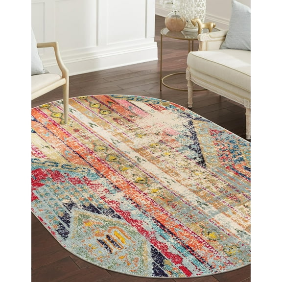 Unique Loom Sedona Collection Area Rug - Yosemite (5' x 8' Oval Multi/Blue)