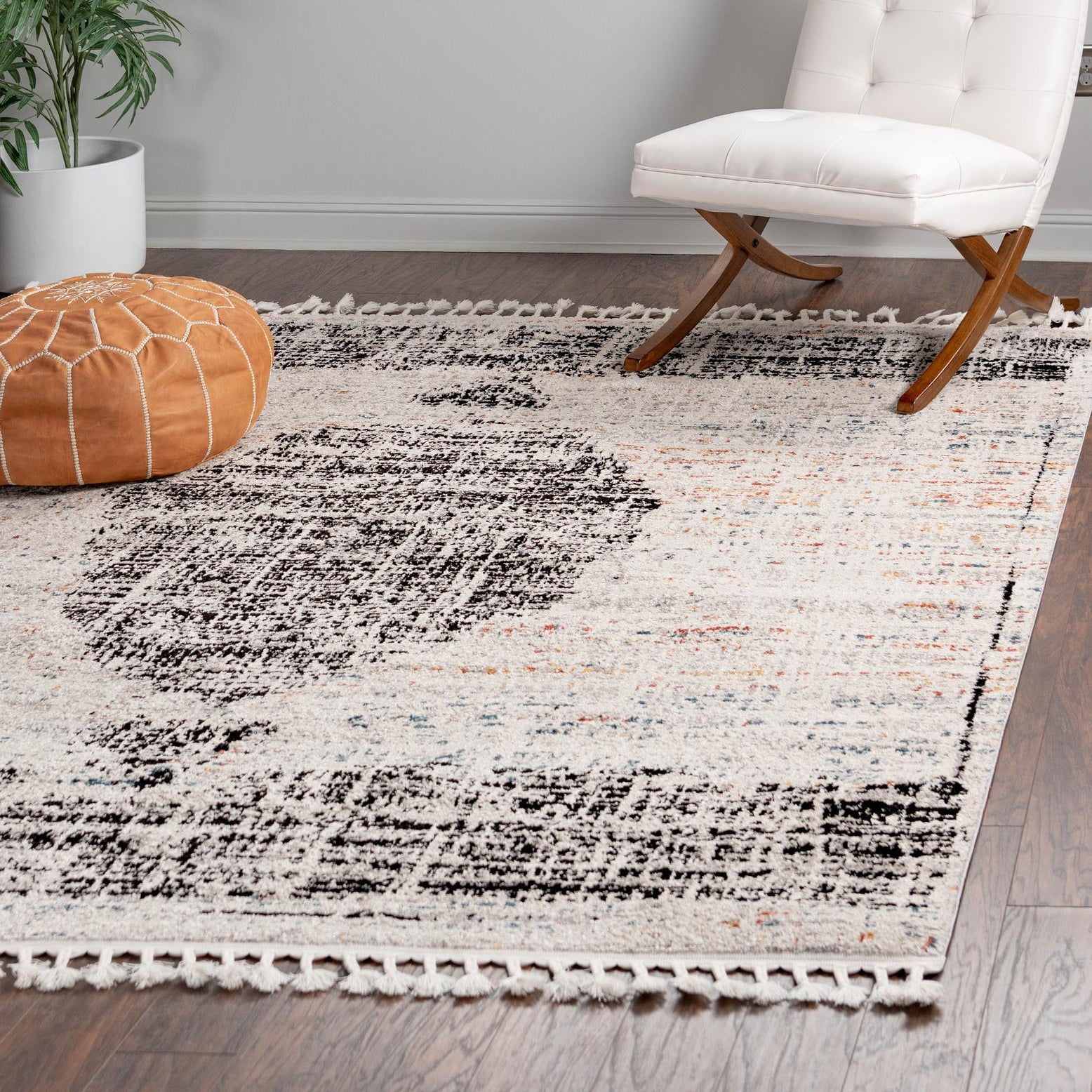 Ivory Geometric Braided Square Synthetic Easy-Care Rug