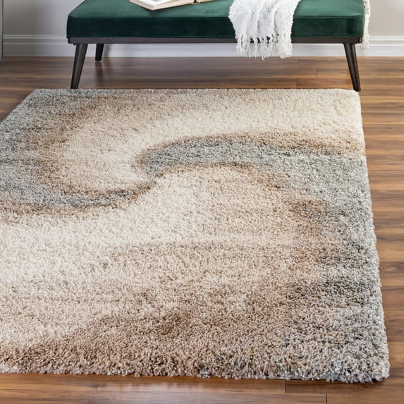 Unique Loom Soft Touch Shag Collection Area Rug - Selin (5' 3" x 8' Rectangle Khaki/Ivory)