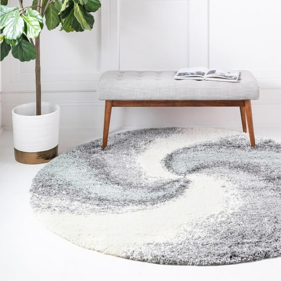 Unique Loom Soft Touch Shag Collection Area Rug - Selin (6' 1" Round Sage Green/Gray)