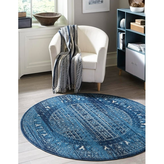 Unique Loom Sequoia District Rug , 3' 3" x 3' 3" ,Blue