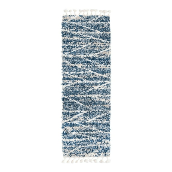 Unique Loom Serenity Shag Collection Area Rug - Castries (2' x 6' Runner Blue/Ivory)