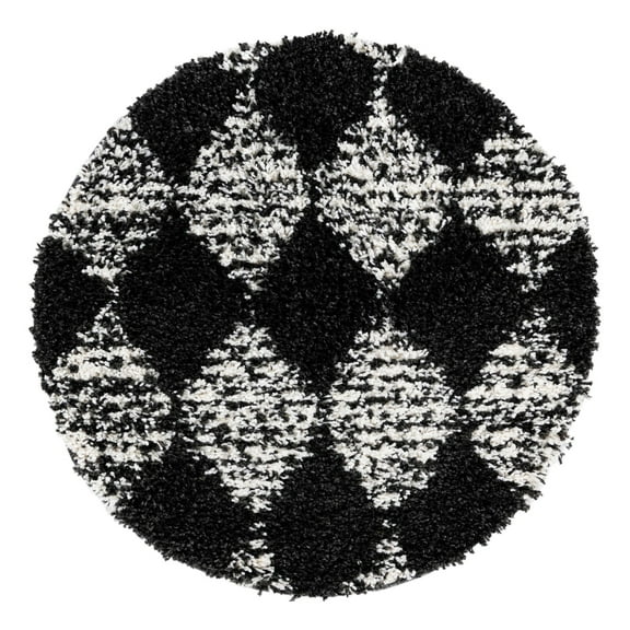 Unique Loom Serenity Shag Collection Area Rug - Soufriere (3' 3" Round Black and White)