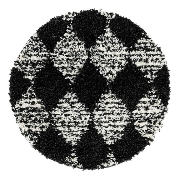 Unique Loom Serenity Shag Collection Area Rug - Soufriere (3' 3" Round Black and White)