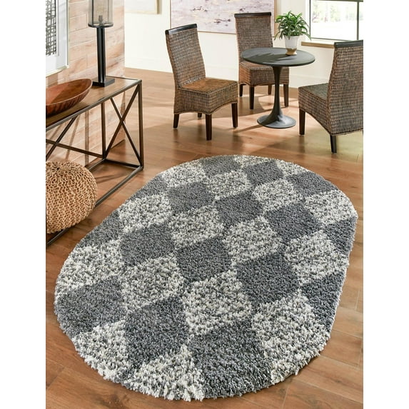 Unique Loom Serenity Shag Collection Area Rug - Soufriere (5' 3" x 8' Oval Gray/Ivory)