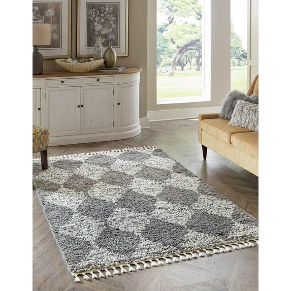 Unique Loom Serenity Shag Collection Area Rug - Soufriere (5' 3" x 8' Rectangle Gray/Ivory)