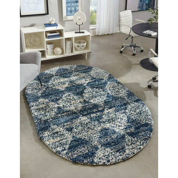 Unique Loom Serenity Shag Collection Area Rug - Soufriere (7' 10" x 10' Oval Blue/Ivory)