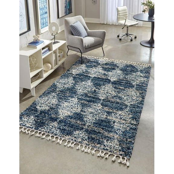Unique Loom Serenity Shag Collection Area Rug - Soufriere (9' x 12' Rectangle Blue/Ivory)