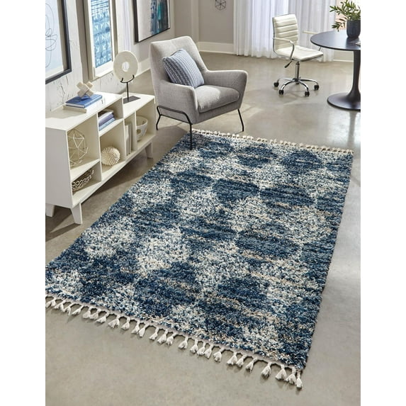 Unique Loom Serenity Shag Collection Area Rug - Soufriere (9' x 12' Rectangle Blue/Ivory)